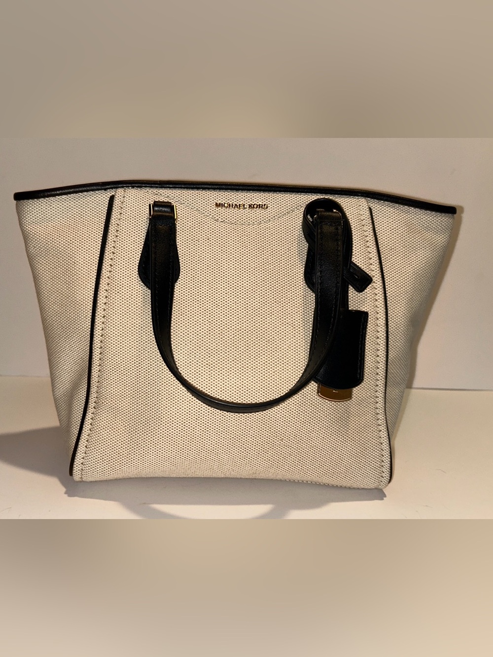 MICHAEL Michael Kors Black & Cream Canvas satchel with leather trim - Picture 14 of 14